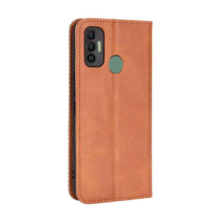For Tecno Spark 7 Magnetic Buckle Retro Texture Leather Phone Case