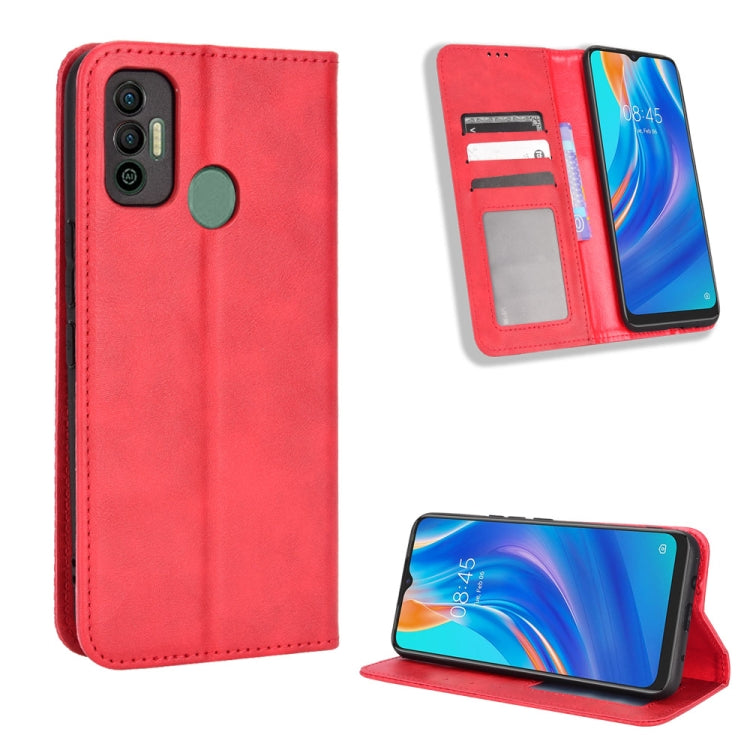 For Tecno Spark 7 Magnetic Buckle Retro Texture Leather Phone Case