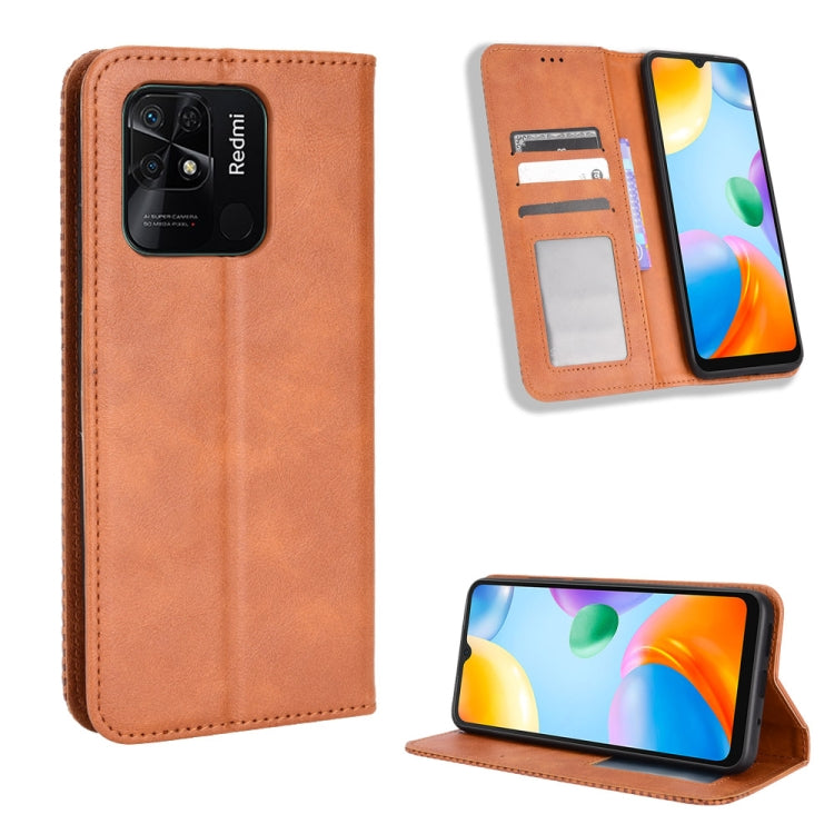For Xiaomi Redmi 10C Magnetic Buckle Retro Texture Leather Phone Case