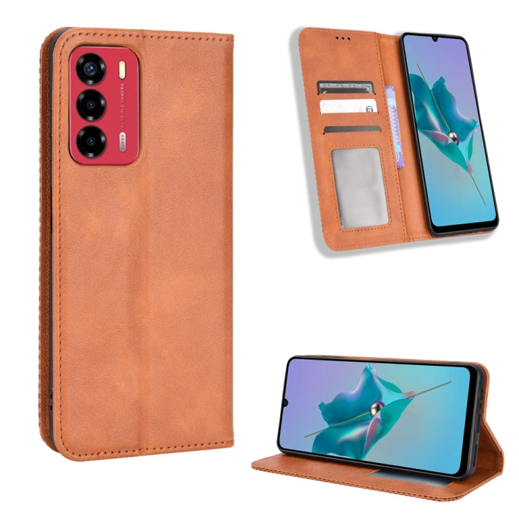 For ZTE Blade A72 / V40 Vita Magnetic Buckle Retro Texture Leather Phone Case