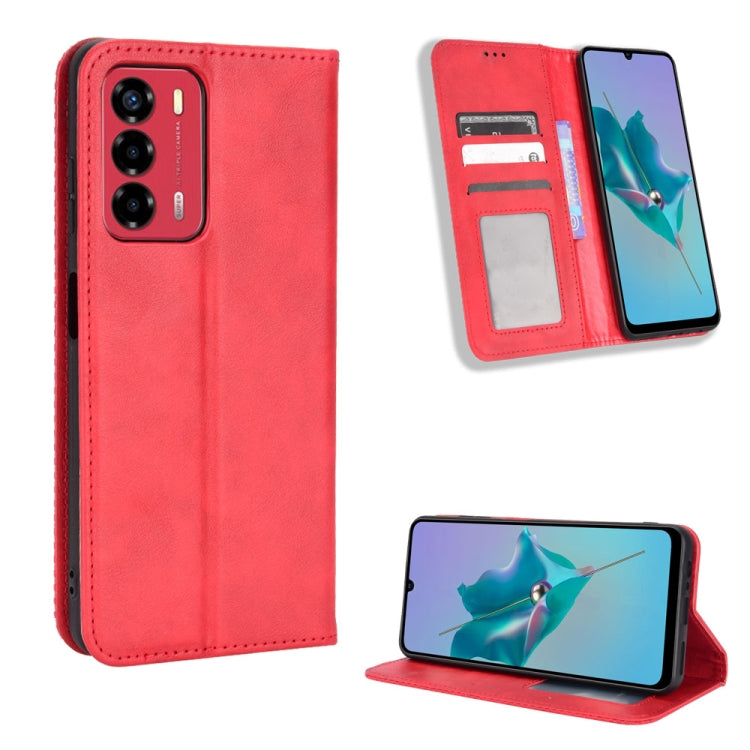 For ZTE Blade A72 / V40 Vita Magnetic Buckle Retro Texture Leather Phone Case