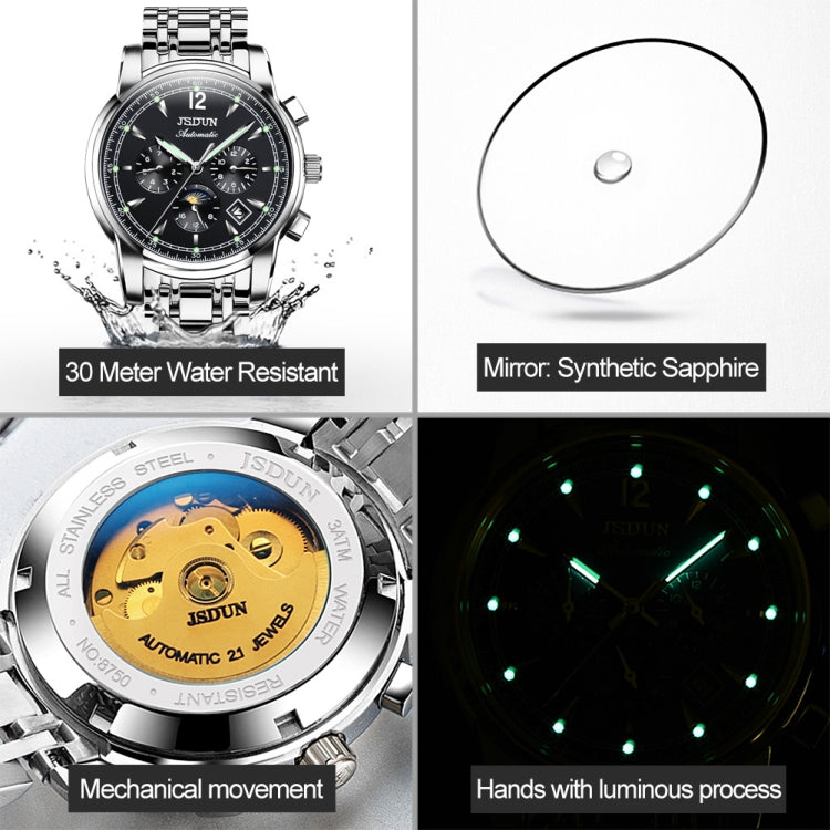 JIN SHI DUN 8750 Men Fashion Waterproof Luminous Mechanical Watch