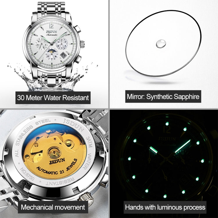 JIN SHI DUN 8750 Men Fashion Waterproof Luminous Mechanical Watch