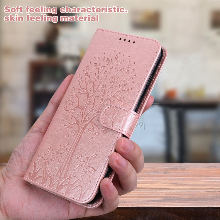 For Google Pixel 6 Pro Tree & Deer Pattern Pressed Printing Horizontal Flip Leather Phone Case