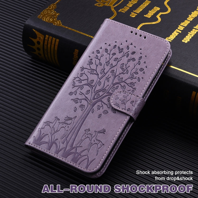 For Google Pixel 6 Pro Tree & Deer Pattern Pressed Printing Horizontal Flip Leather Phone Case