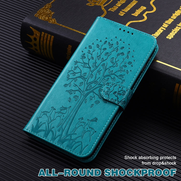 For Google Pixel 6 Pro Tree & Deer Pattern Pressed Printing Horizontal Flip Leather Phone Case