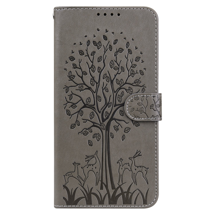For OPPO A32 / A33 / A52 / A52s Tree & Deer Pattern Pressed Printing Horizontal Flip Leather Phone Case