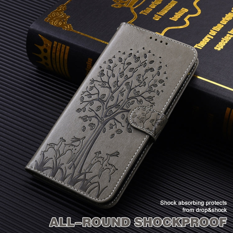 For OPPO A32 / A33 / A52 / A52s Tree & Deer Pattern Pressed Printing Horizontal Flip Leather Phone Case