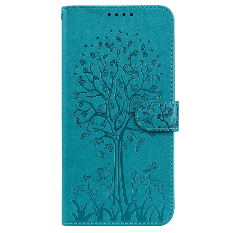 For OPPO A32 / A33 / A52 / A52s Tree & Deer Pattern Pressed Printing Horizontal Flip Leather Phone Case
