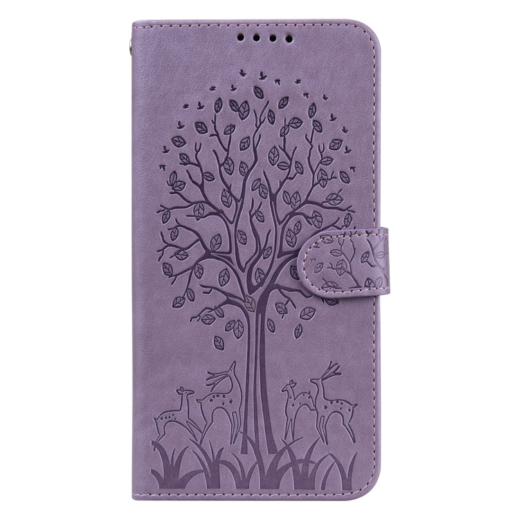 For OPPO A16 Tree & Deer Pattern Pressed Printing Horizontal Flip Leather Phone Case