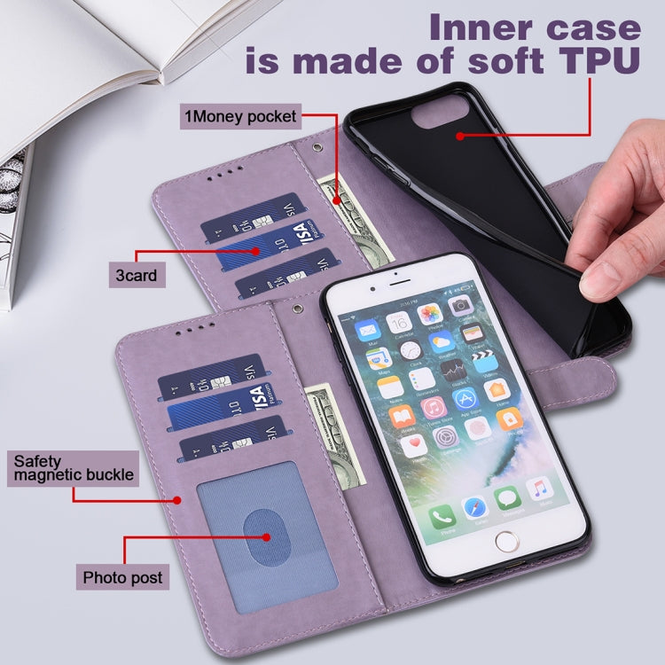 For iPhone SE 2022 / 7 / 8 / SE 2020 Tree & Deer Pattern Pressed Printing Horizontal Flip Leather Phone Case