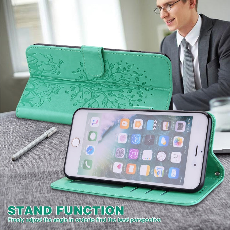 For iPhone SE 2022 / 7 / 8 / SE 2020 Tree & Deer Pattern Pressed Printing Horizontal Flip Leather Phone Case