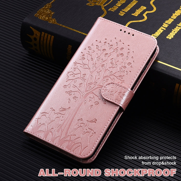 For iPhone 11 Tree & Deer Pattern Pressed Printing Horizontal Flip Leather Phone Case