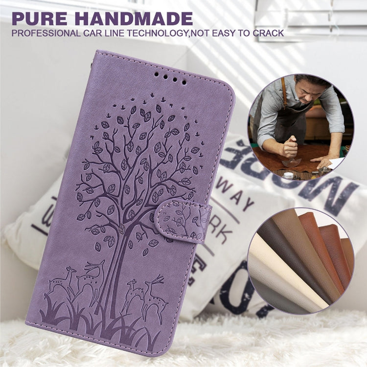 For iPhone 11 Pro Max Tree & Deer Pattern Pressed Printing Horizontal Flip Leather Phone Case