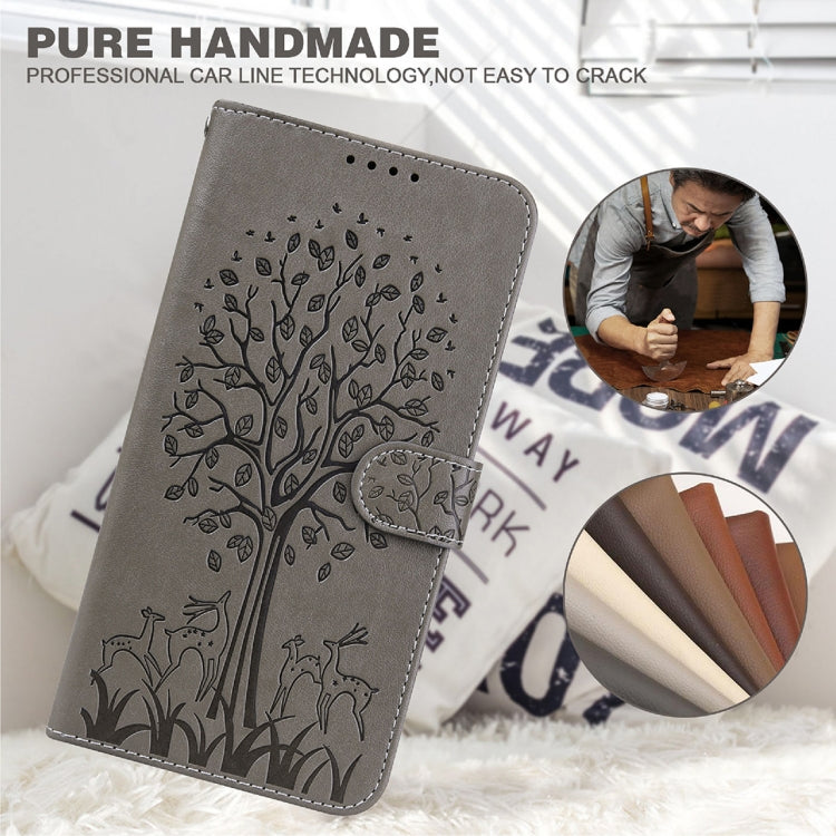 For iPhone 11 Pro Max Tree & Deer Pattern Pressed Printing Horizontal Flip Leather Phone Case