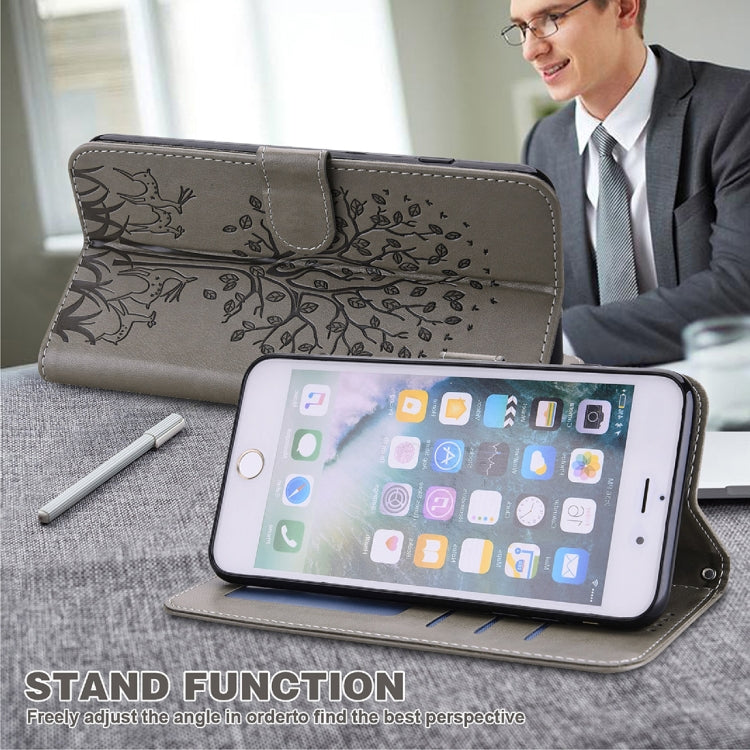 For iPhone 11 Pro Max Tree & Deer Pattern Pressed Printing Horizontal Flip Leather Phone Case