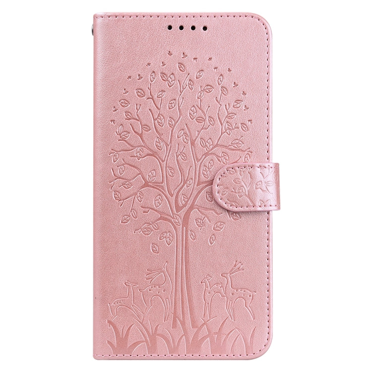 For iPhone 13 Pro Max Tree & Deer Pattern Pressed Printing Horizontal Flip Leather Phone Case For iPhone 12 Pro Max / 13 Pro Max