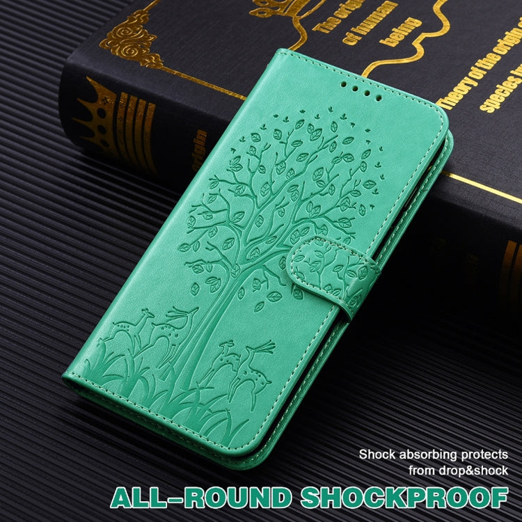 For iPhone 13 Pro Max Tree & Deer Pattern Pressed Printing Horizontal Flip Leather Phone Case For iPhone 12 Pro Max / 13 Pro Max