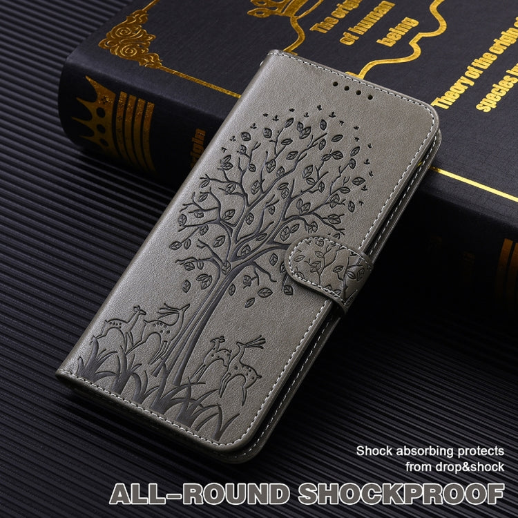 For iPhone 13 Pro Max Tree & Deer Pattern Pressed Printing Horizontal Flip Leather Phone Case For iPhone 12 Pro Max / 13 Pro Max