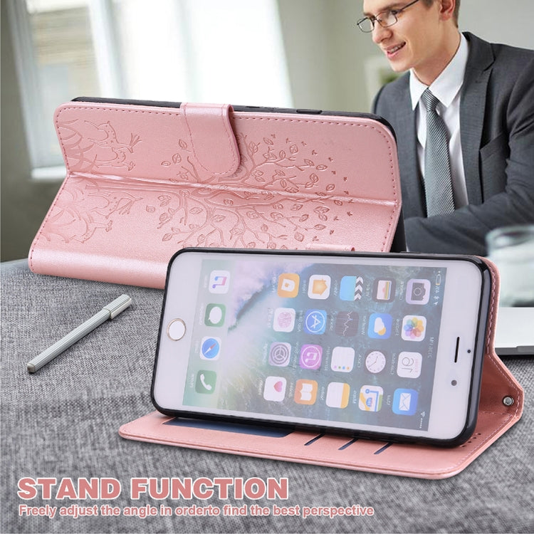 For iPhone X / XS Tree & Deer Pattern Pressed Printing Horizontal Flip Leather Phone Case
