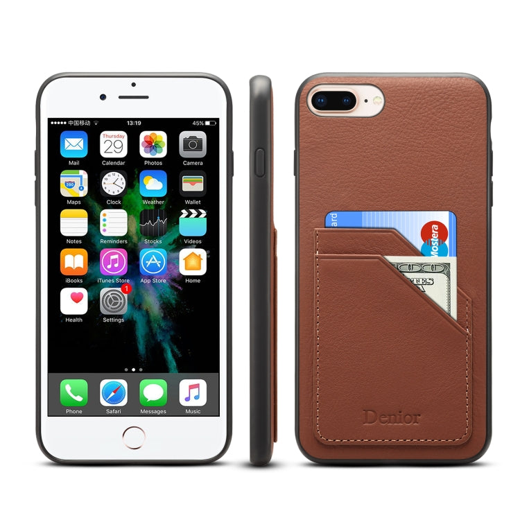 For iPhone 7 Plus / 8 Plus Denior V1 Luxury Car Cowhide Leather Protective Case with Double Card Slots