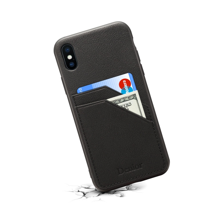 For iPhone XR Denior V1 Luxury Car Cowhide Leather Protective Case with Double Card Slots