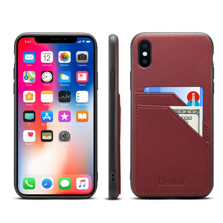For iPhone XR Denior V1 Luxury Car Cowhide Leather Protective Case with Double Card Slots