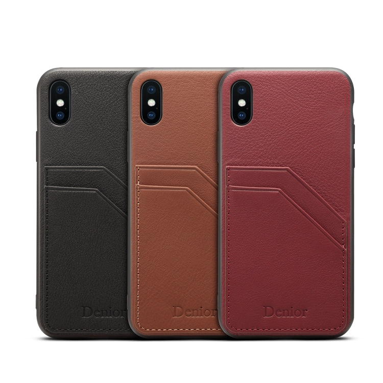 For iPhone XS Max Denior V1 Luxury Car Cowhide Leather Protective Case with Double Card Slots