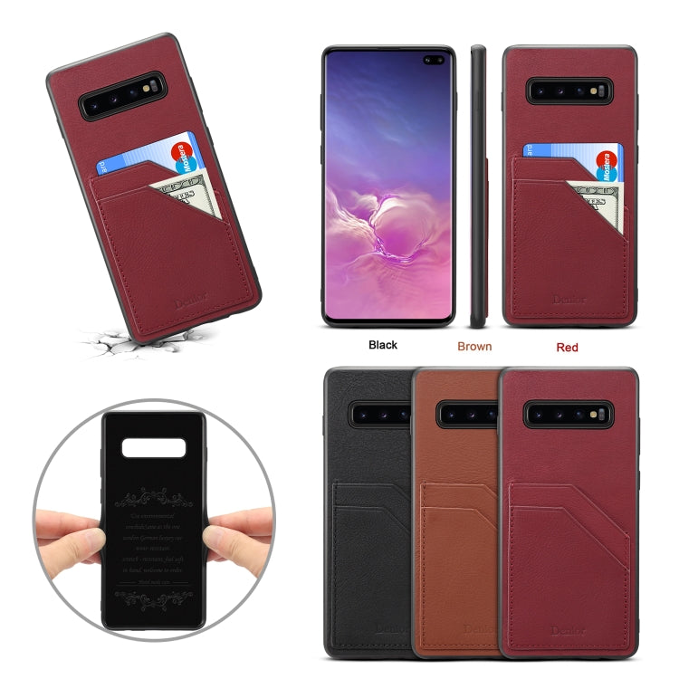 For Galaxy S10 Denior V1 Luxury Car Cowhide Leather Protective Case with Double Card Slots