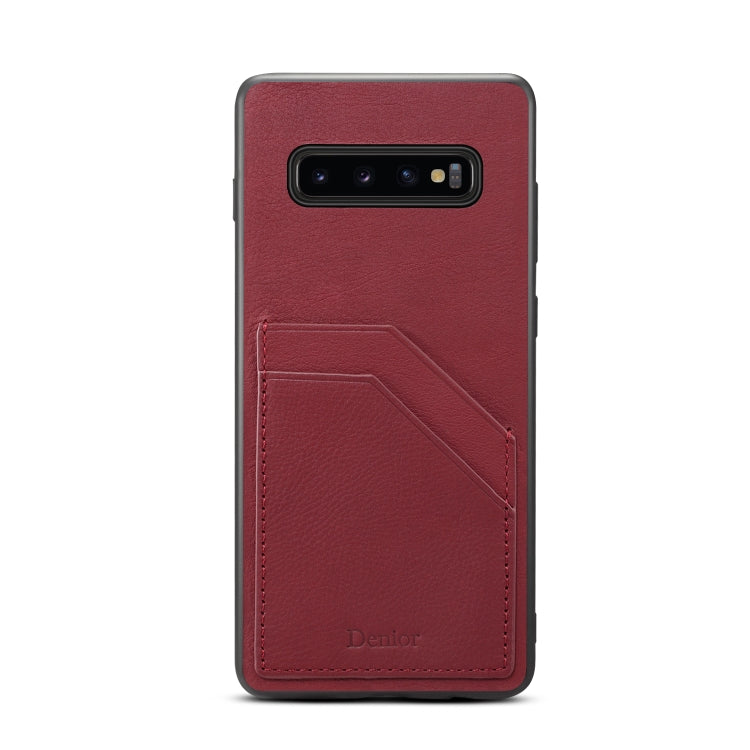 For Galaxy S10 Plus Denior V1 Luxury Car Cowhide Leather Protective Case with Double Card Slots