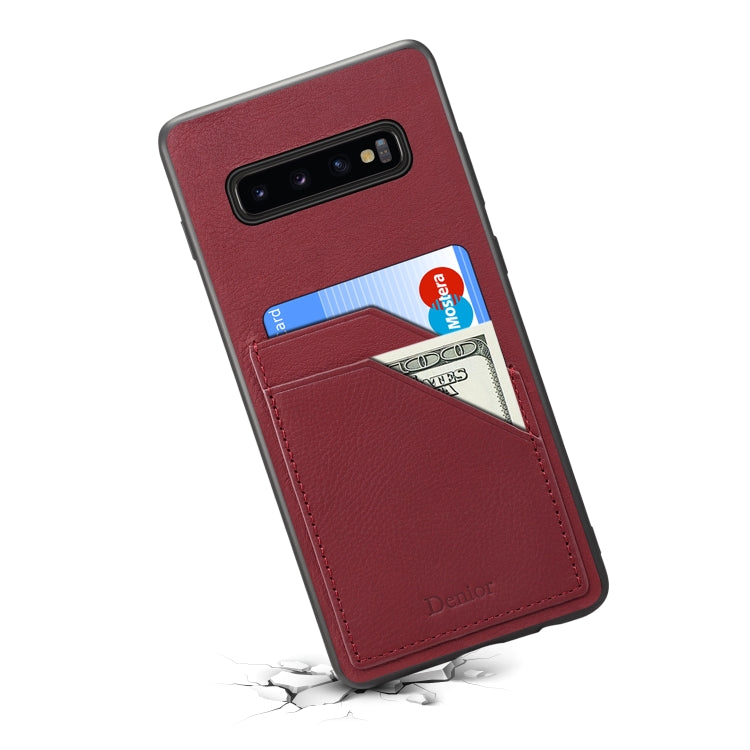 For Galaxy S10 Plus Denior V1 Luxury Car Cowhide Leather Protective Case with Double Card Slots