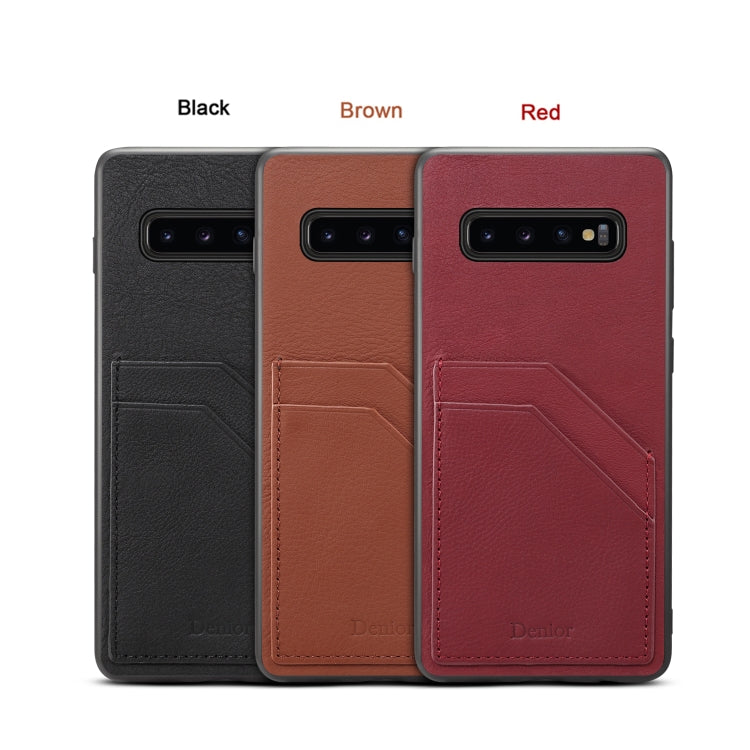 For Galaxy S10 Plus Denior V1 Luxury Car Cowhide Leather Protective Case with Double Card Slots