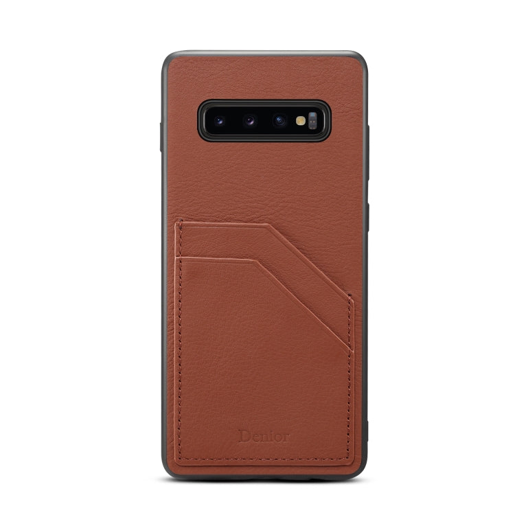 For Galaxy S10 Plus Denior V1 Luxury Car Cowhide Leather Protective Case with Double Card Slots