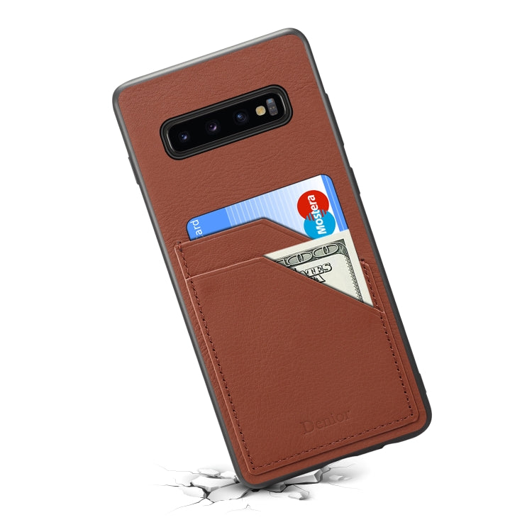 For Galaxy S10 Plus Denior V1 Luxury Car Cowhide Leather Protective Case with Double Card Slots