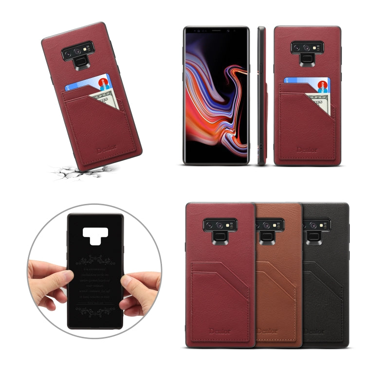 For Galaxy Note9 Denior V1 Luxury Car Cowhide Leather Protective Case with Double Card Slots