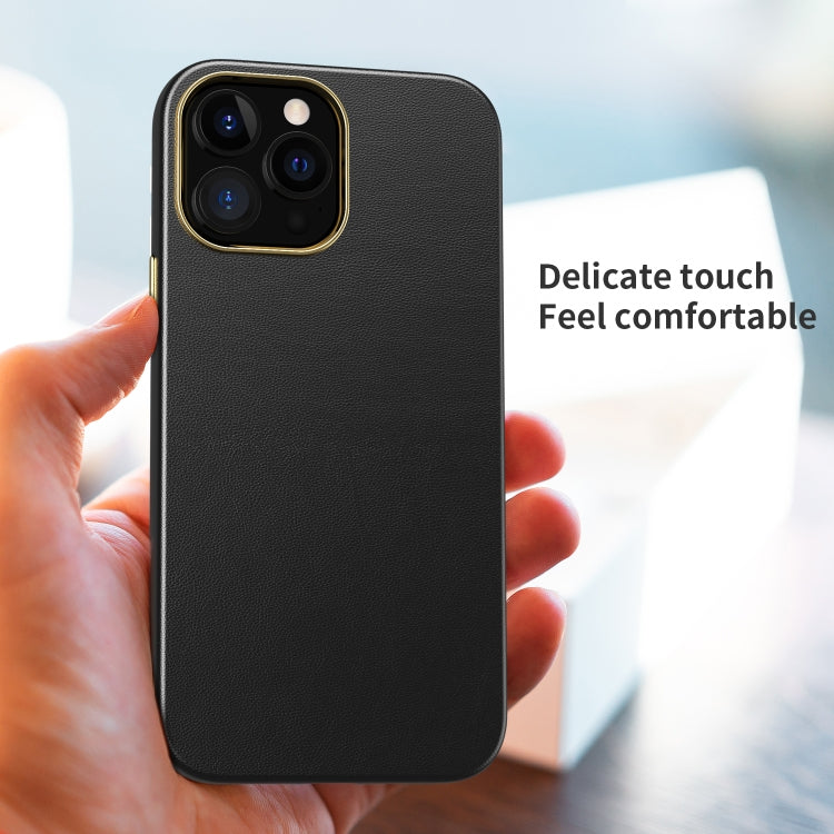 For iPhone 11 Pro Electroplating Leather Texture PC + TPU Phone Case (Black)