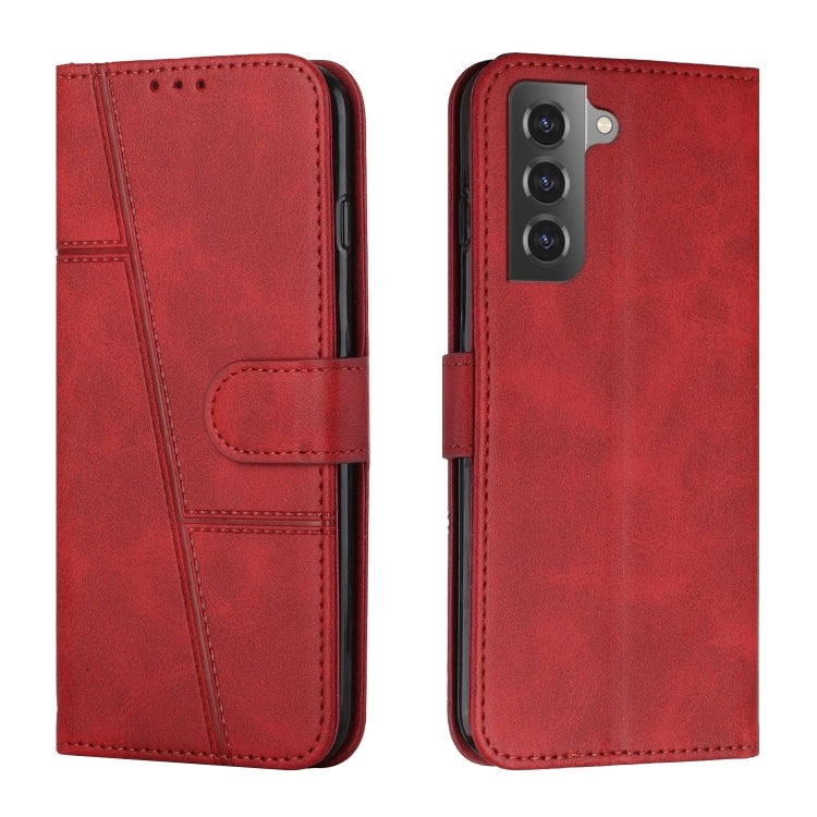 For Samsung Galaxy S22 5G Stitching Calf Texture Buckle Leather Phone Case