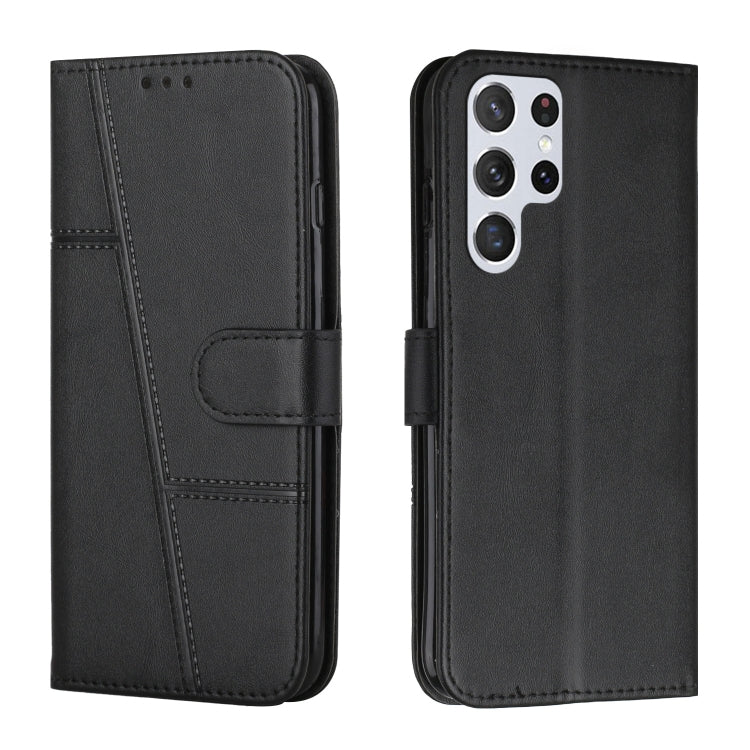 For Samsung Galaxy S22 Ultra 5G Stitching Calf Texture Buckle Leather Phone Case