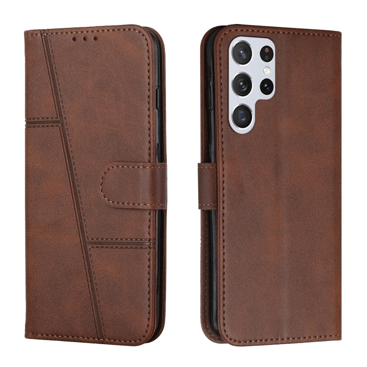 For Samsung Galaxy S22 Ultra 5G Stitching Calf Texture Buckle Leather Phone Case