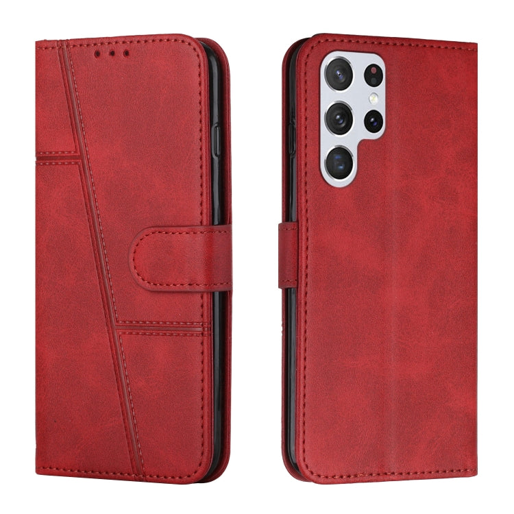 For Samsung Galaxy S22 Ultra 5G Stitching Calf Texture Buckle Leather Phone Case