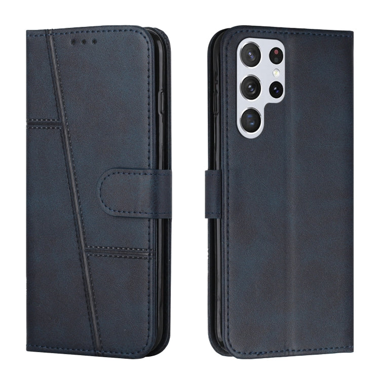 For Samsung Galaxy S22 Ultra 5G Stitching Calf Texture Buckle Leather Phone Case