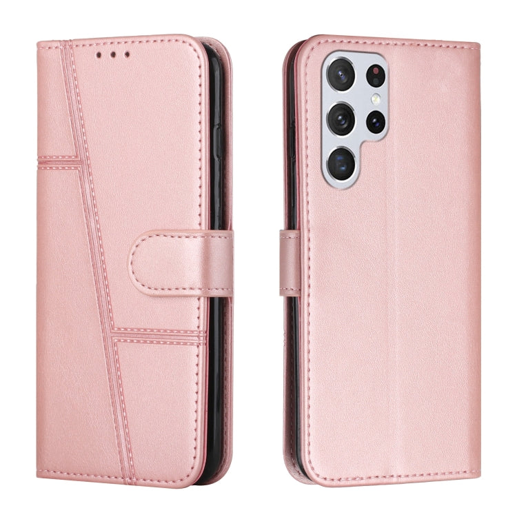 For Samsung Galaxy S22 Ultra 5G Stitching Calf Texture Buckle Leather Phone Case
