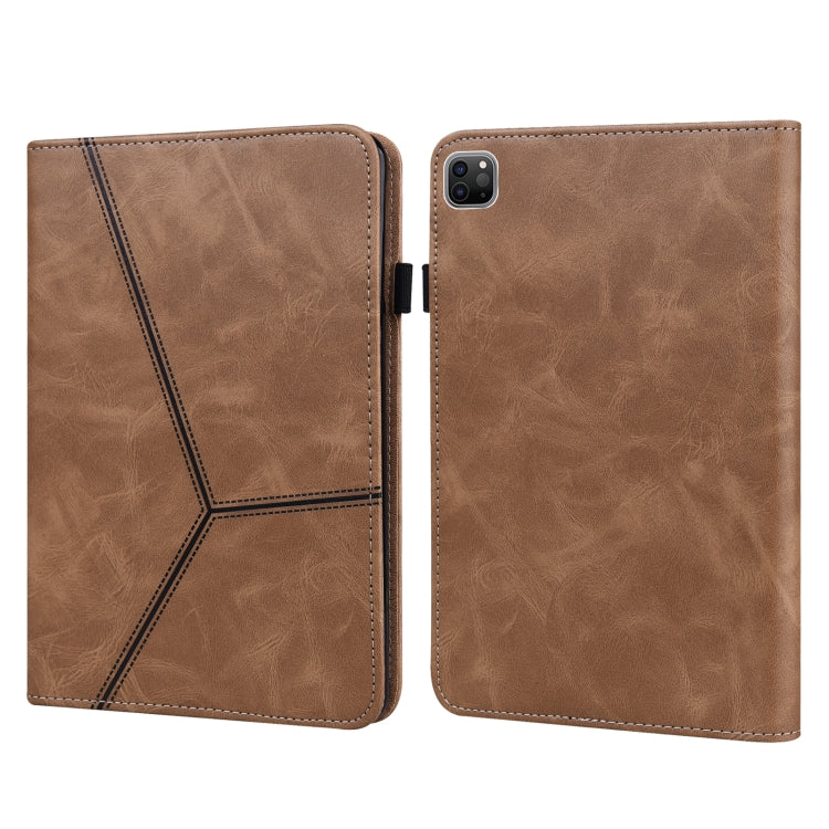 For iPad Pro 12.9 2022 / 2021 / 2020 / 2018 Solid Color Embossed Striped Leather Case