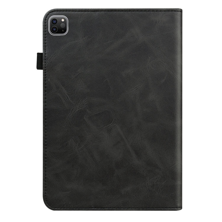 For iPad Pro 12.9 2022 / 2021 / 2020 / 2018 Solid Color Embossed Striped Leather Case