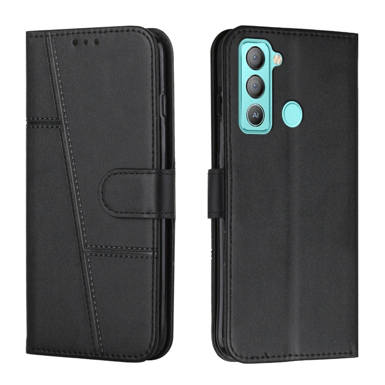 For Tecno Pop 5 LTE Stitching Calf Texture Buckle Leather Phone Case