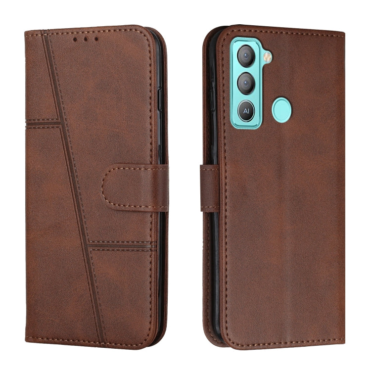 For Tecno Pop 5 LTE Stitching Calf Texture Buckle Leather Phone Case