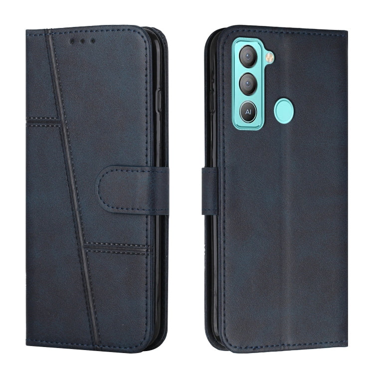 For Tecno Pop 5 LTE Stitching Calf Texture Buckle Leather Phone Case