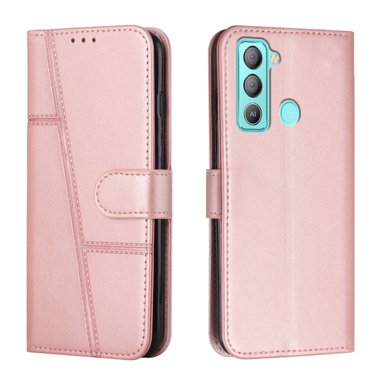 For Tecno Pop 5 LTE Stitching Calf Texture Buckle Leather Phone Case