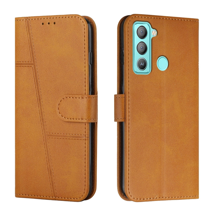 For Tecno Pop 5 LTE Stitching Calf Texture Buckle Leather Phone Case