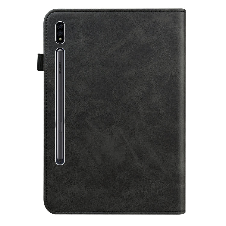 For Samsung Galaxy Tab S7 T870/T875/T876B Solid Color Embossed Striped Leather Tablet Case